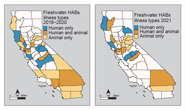California map of HAB-related Illnesses