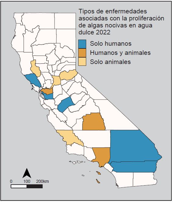 nocivas en agua dulce en California (informadas a OHHABS) para los años 2018-2020 y para 2021.
